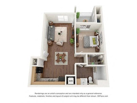 One Bedroom (A1) Floor Plan at Ventura at Tradewinds, Texas
